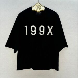 NANA JUDY 199X Mens T-Shirt SMALL Black Graphic Raw Edge Crew Neck Streetwear